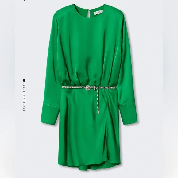 green emerald velvet dress MANGO. Short green dress Tm  Hibuy market
